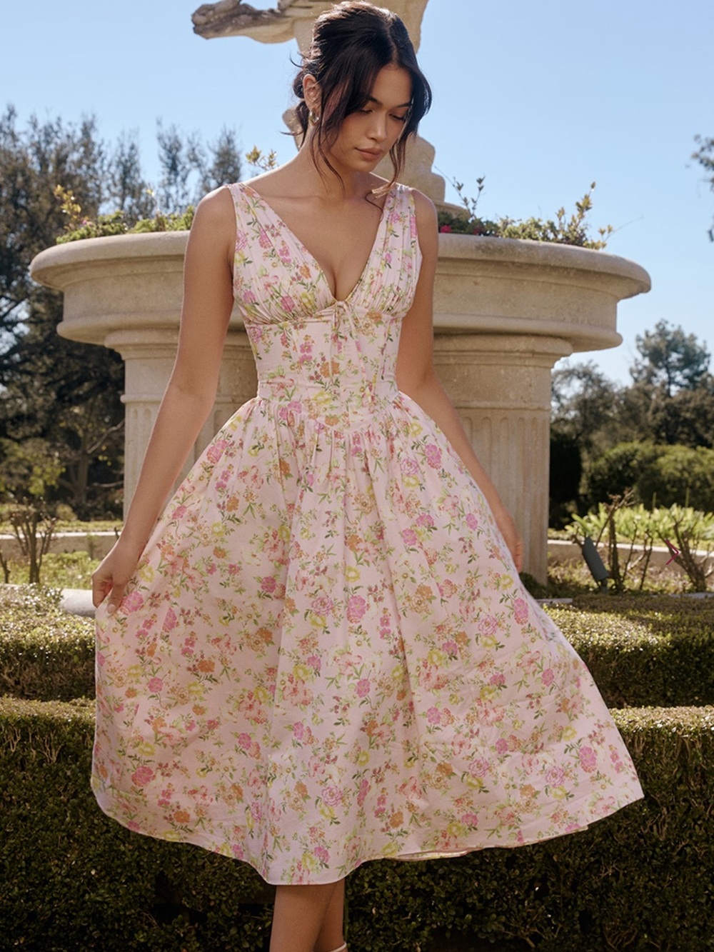 Pink Meadow Print Cotton Corset Sundress